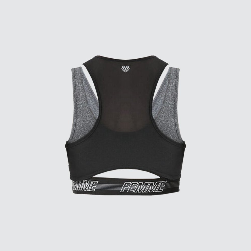Low Impact Femme Graphic Mesh Sports Bra - Heather Grey/Black